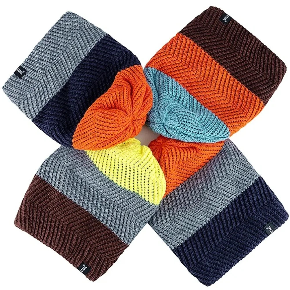 Cappello Cuffia Unisex Con Etichetta JZML Berretto Casual A Strisce Colorate Lavorato A Maglia Invernale