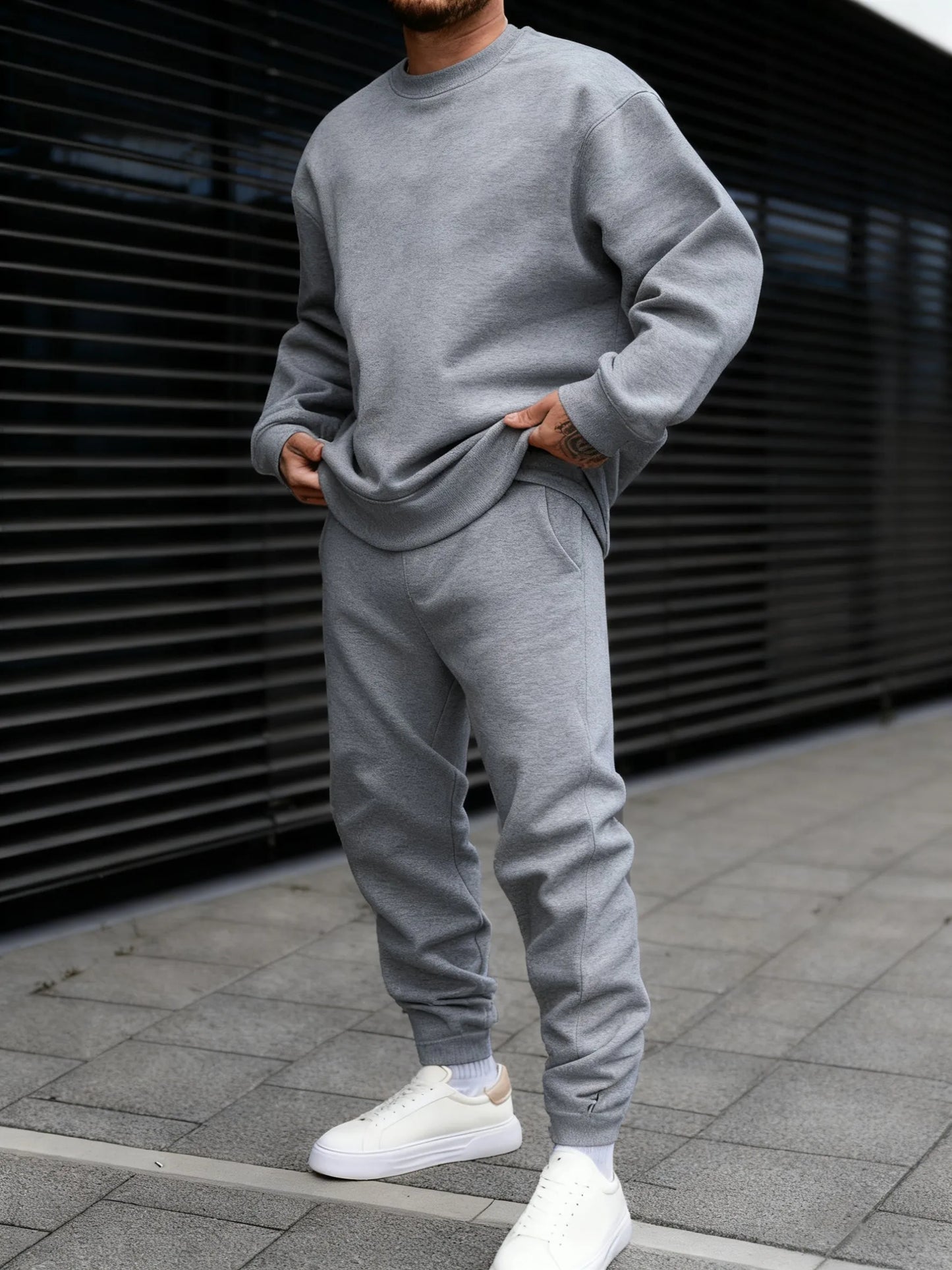 Jogging Solido Nuovo Da Uomo Streetwear All Match Felpa Con Cappuccio Pantaloni Sportivi In Pile Abiti Larghi Autunno