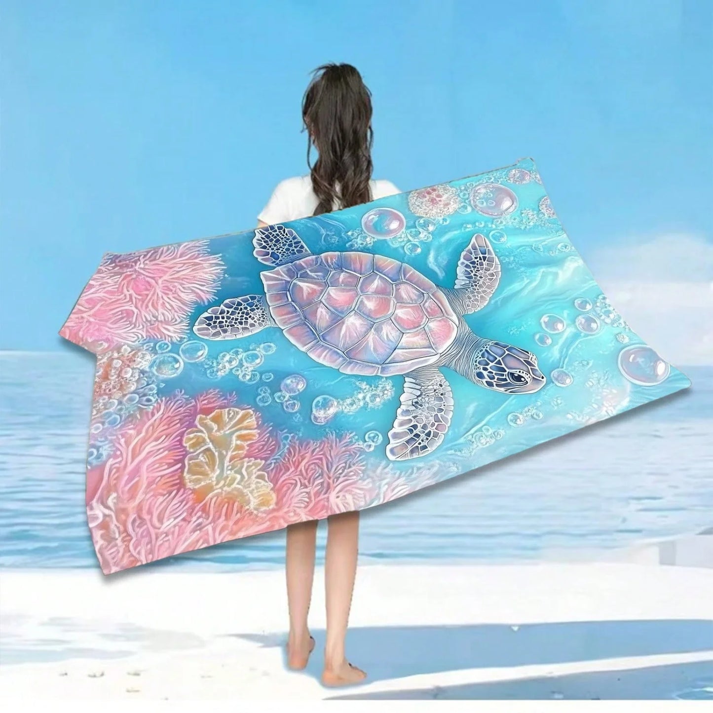 Telo Mare Con Motivo Tartaruga E Disegni Di Vita Marina Per Nuoto E Attività All Aperto