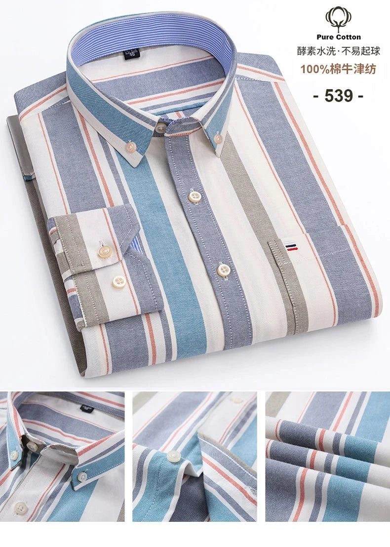 Camicia Da Uomo In Cotone Oxford A Quadri Maniche Lunghe Vestibilità Regolare Con Tasca Frontale
