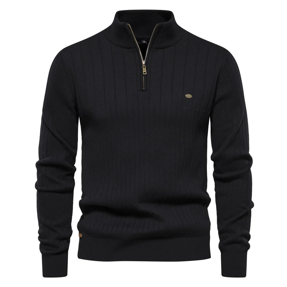 Maglione Uomo Cotone Con Cerniera Autunno Inverno Colletto Coreano Alta Qualità Caldo
