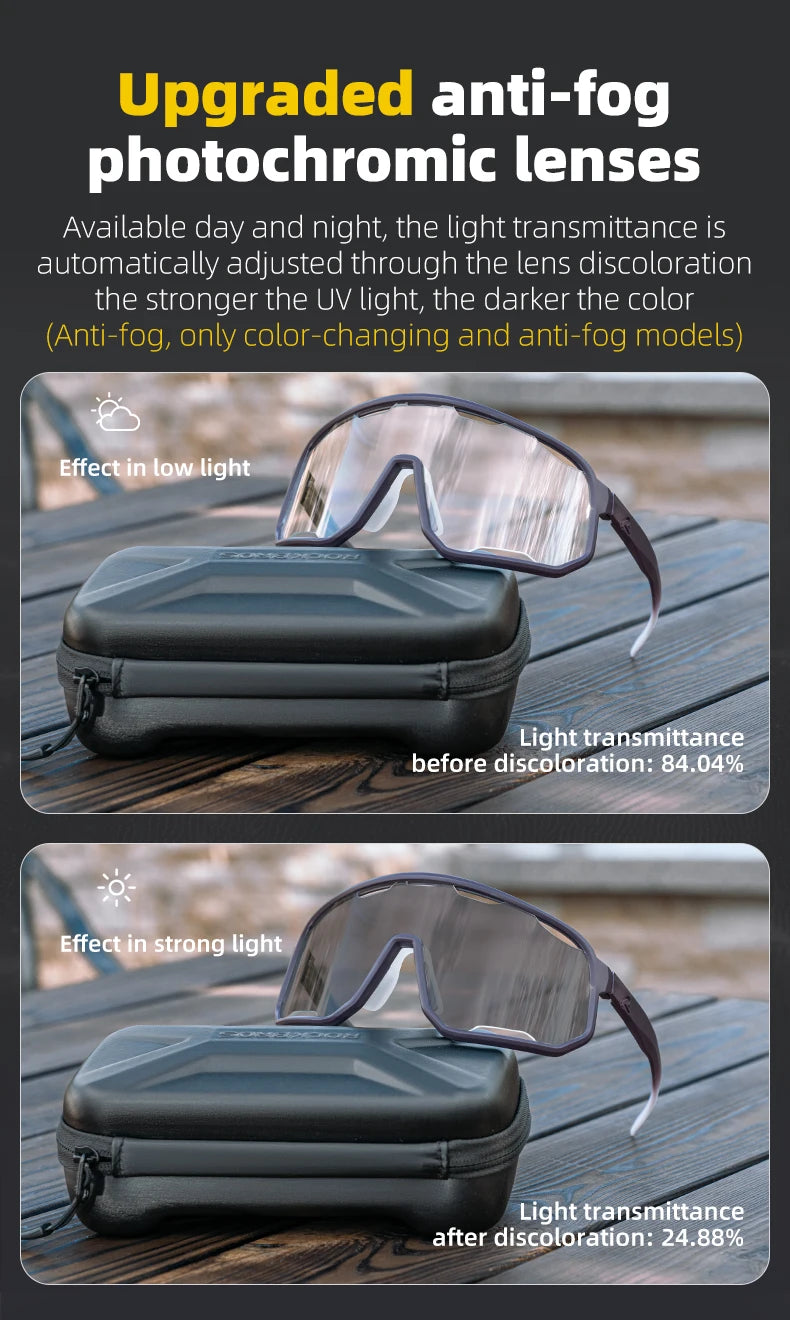 Rockbros Occhiali Da Ciclismo Unisex Polarizzati Fotocromatici Da Sole Con Montatura Grande UV400 E Due Lenti
