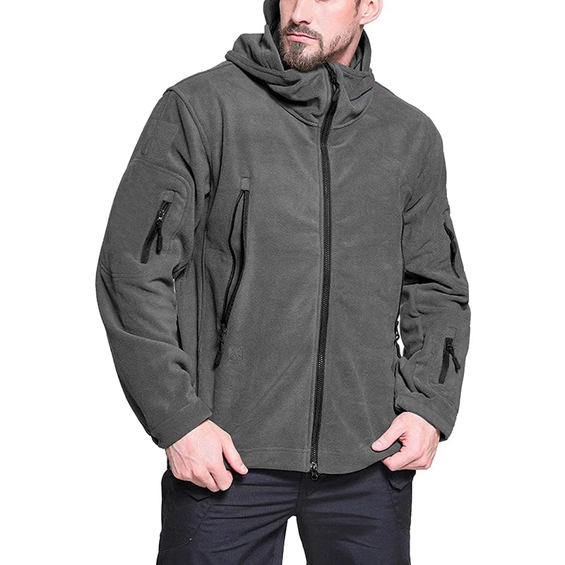 Giacca Invernale In Pile Tattico Da Uomo Calda Con Cappuccio Esterno Polare Escursionismo Sportiva Casual Con Zip