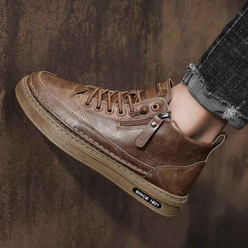 Stivali Da Uomo In Pelle Invernali Alti Scarpe Moda Stivaletto Casual Da Lavoro All Aperto Sneakers Maschili Novità