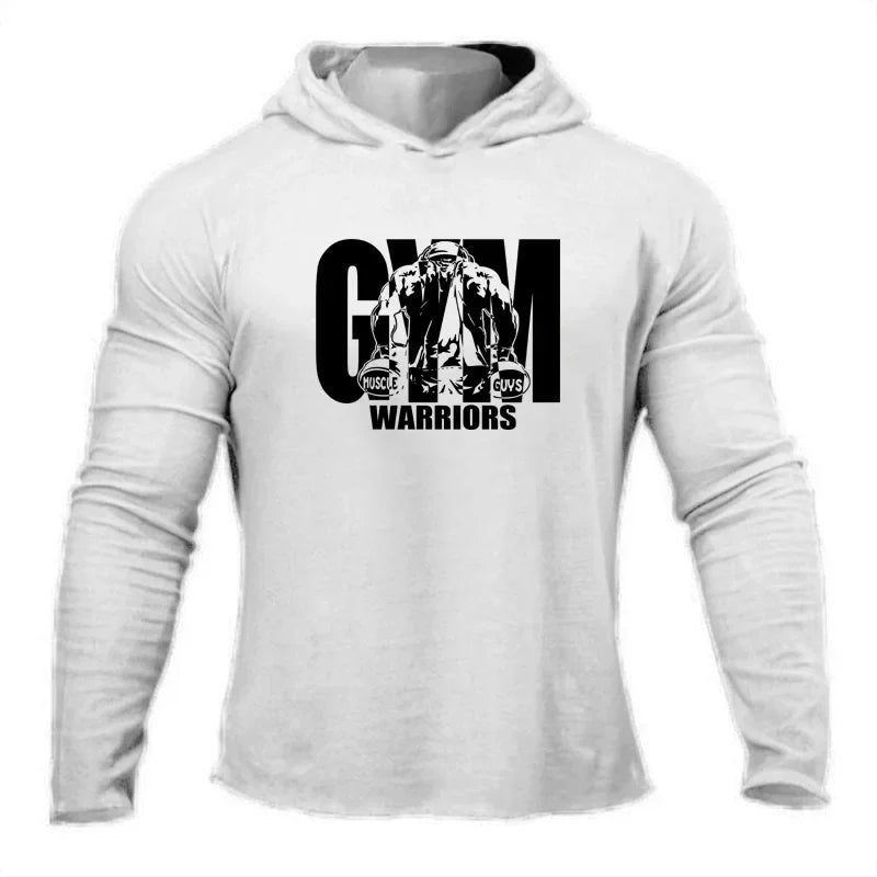 T-shirt da corsa da uomo Primavera Autunno Bodybuilding Felpe con cappuccio Cotone traspirante Allenamento fitness Abbigliamento con cappuccio Palestra Sport Muscolo