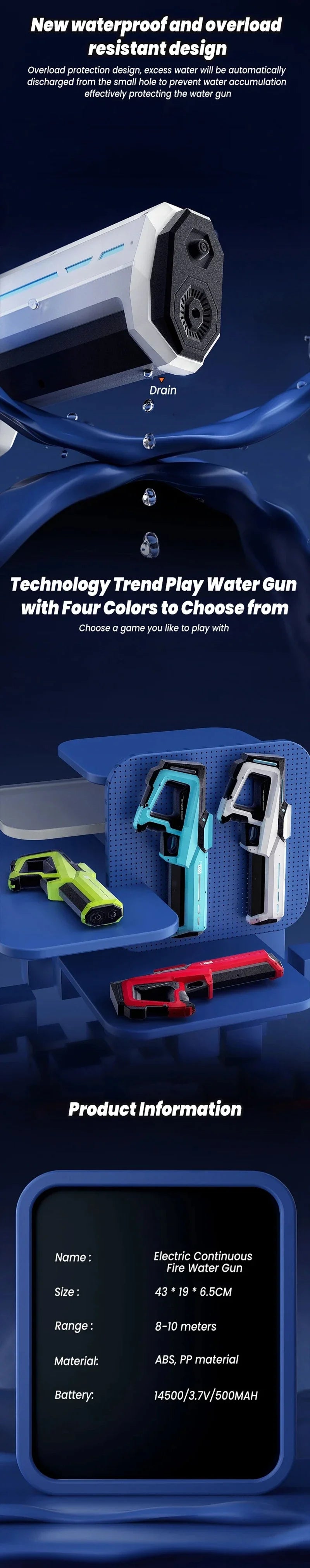 Pistola Ad Acqua Elettrica Per Bambini E Adulti Blaster Con Aspirazione Automatica Per Gioco Estivo All Aperto