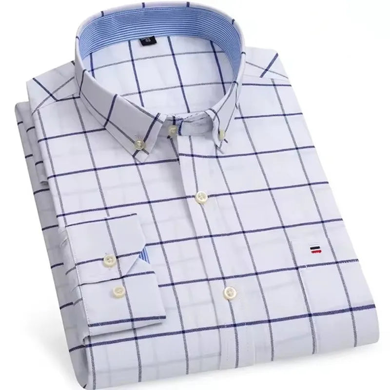 Camicie Da Uomo In Cotone Oxford A Quadri Bamboople Tasca Singola Maniche Lunghe Abbottonata Vestibilità Standard 6XL 7XL