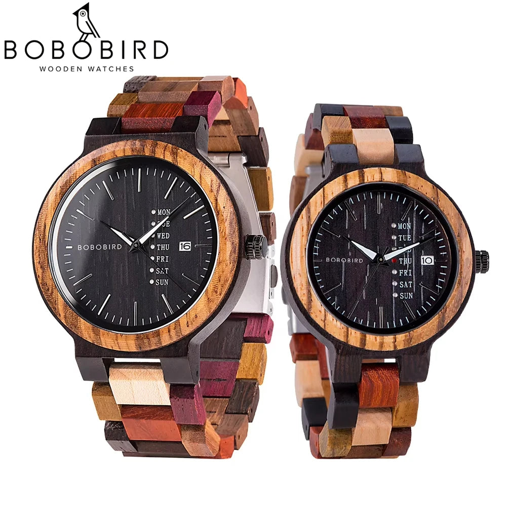 Orologio In Legno Unisex Quarzo Settimana Data Coppia Cinturino Colorato Logo Personalizzato Regalo Dropship