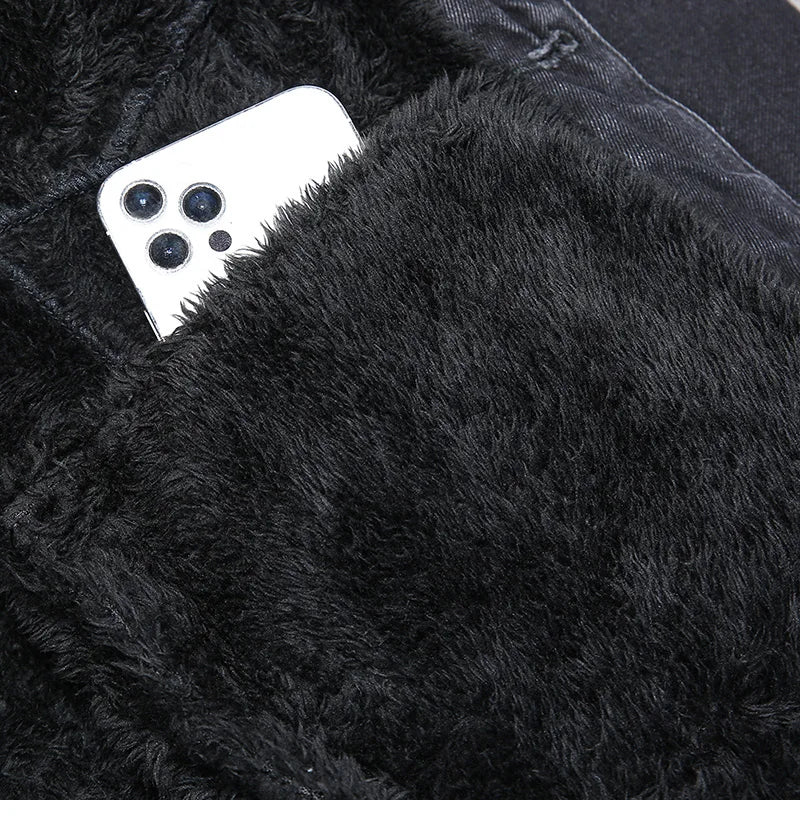 Giacca Jeans Uomo Invernale Termica Spessa Con Cappuccio In Pile Denim Casual Fit Trend