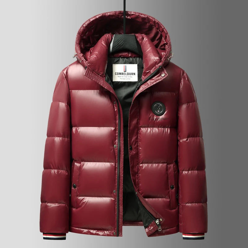 Piumino Da Uomo 2025 Inverno Con Cappuccio E Cerniera D Anatra Bianco Caldo Alla Moda Da Esterno Casual