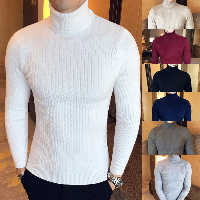 Maglione Invernale Spesso Caldo Collo Alto Dolcevita Uomo Slim Fit Maglieria Da Uomo Doppio Colletto Maschile