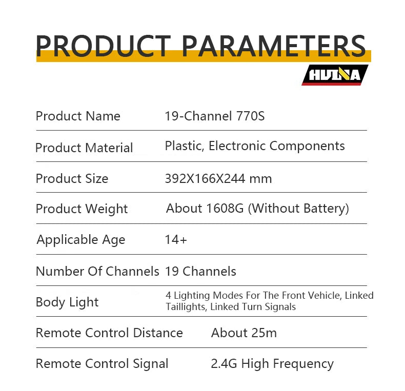 Huina 1501 770S RC Camion 1/18 2.4G Telecomando Con Luce E Suono Ingegneria Rimorchio Giocattolo