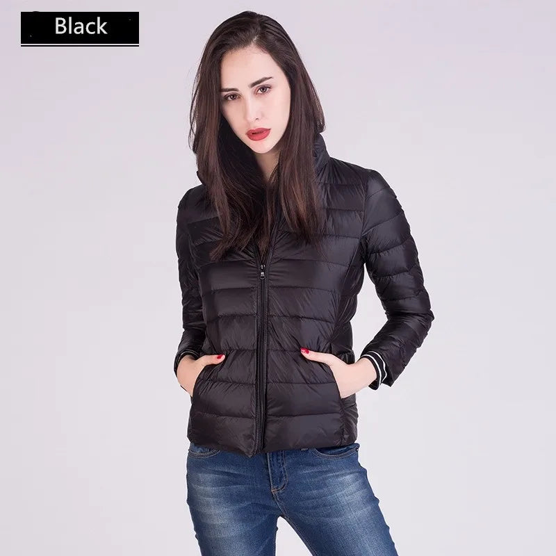Cappotto Imbottito Femminile Ultraleggero Ripiegabile Collo Alla Coreana Slim Fit Da Ufficio 2023 Nuovi Arrivi