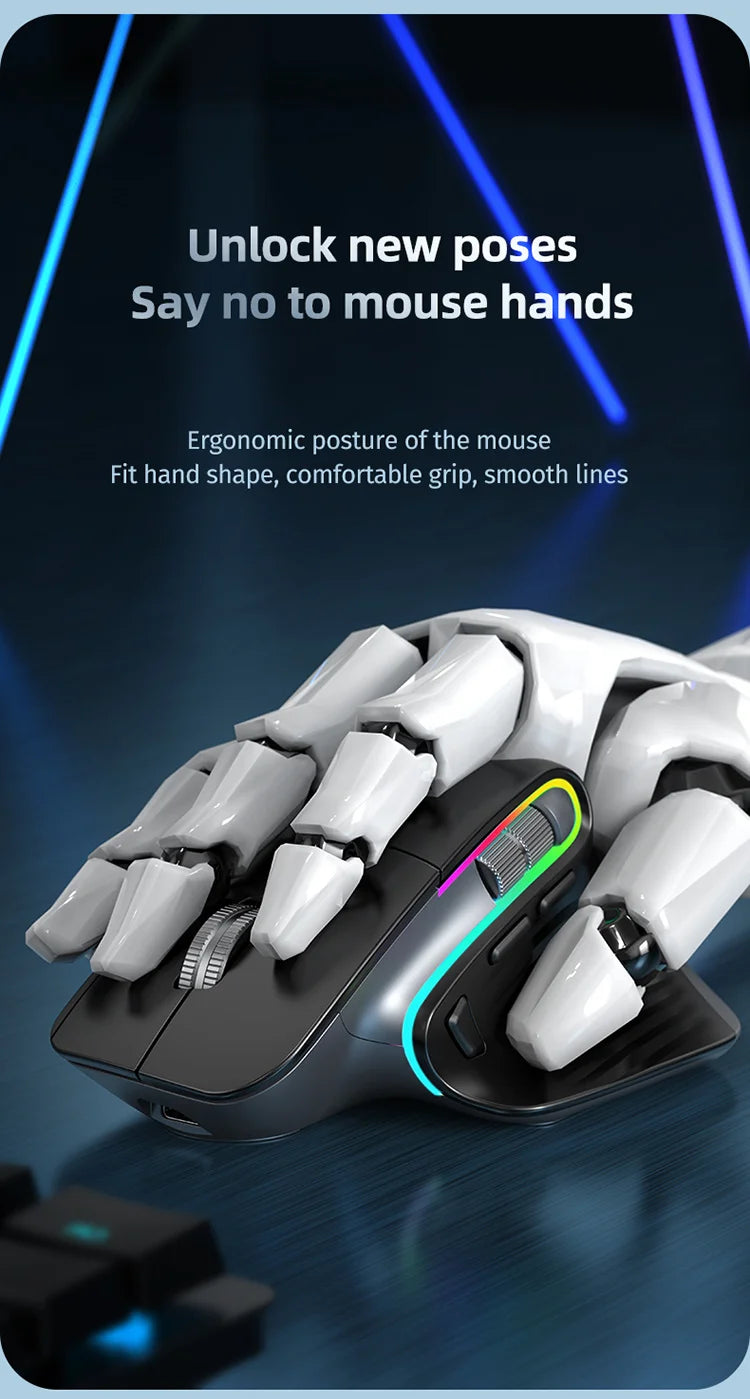 Mouse Wireless Multi Dispositivo Bluetooth 5.0 e 3.0 2.4G Ottico Portatile Ergonomico Per Computer Mano Destra