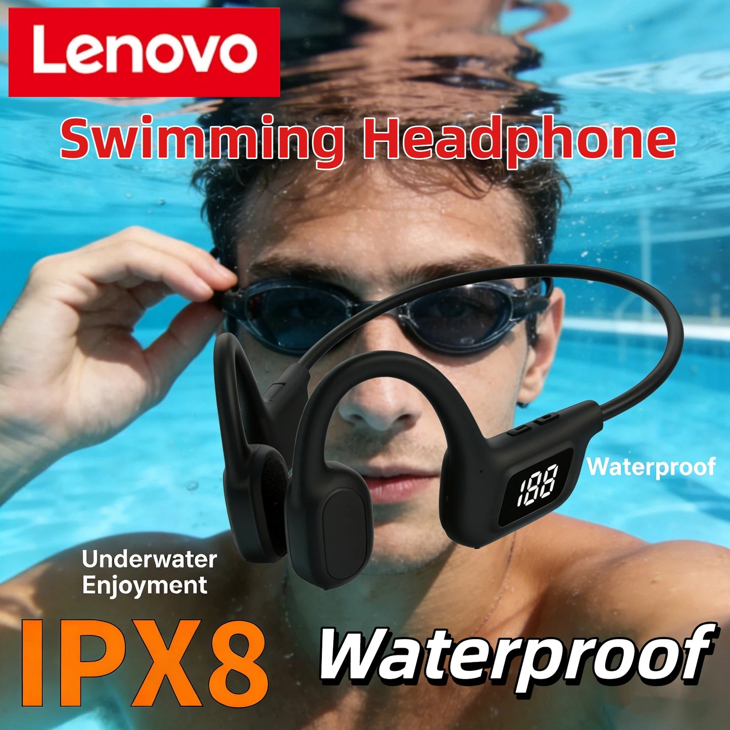 Cuffie A Conduzione Ossea Wireless Lenovo Real X7 X8 IPX8 Bluetooth 5.3 Nuoto Impermeabili Esercizio Fitness 2026
