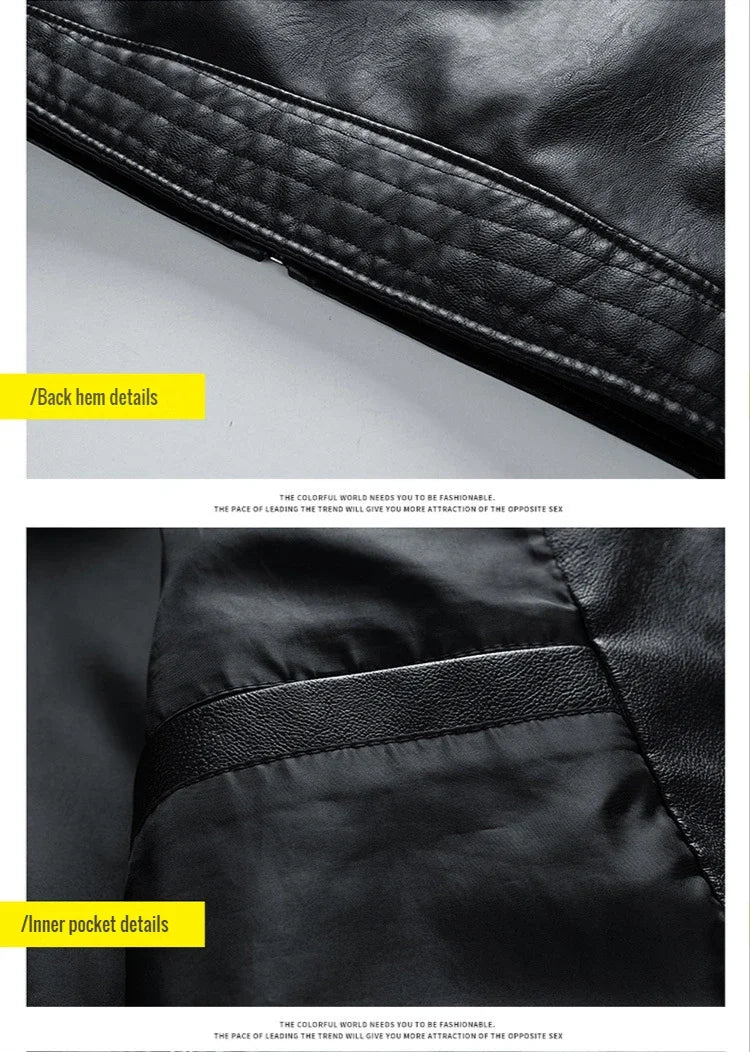 Giacca Da Moto Vintage Uomo Bomber Biker Con Zip Pelliccia Sintetica Cappotto In Pu Nero Rosso Marrone