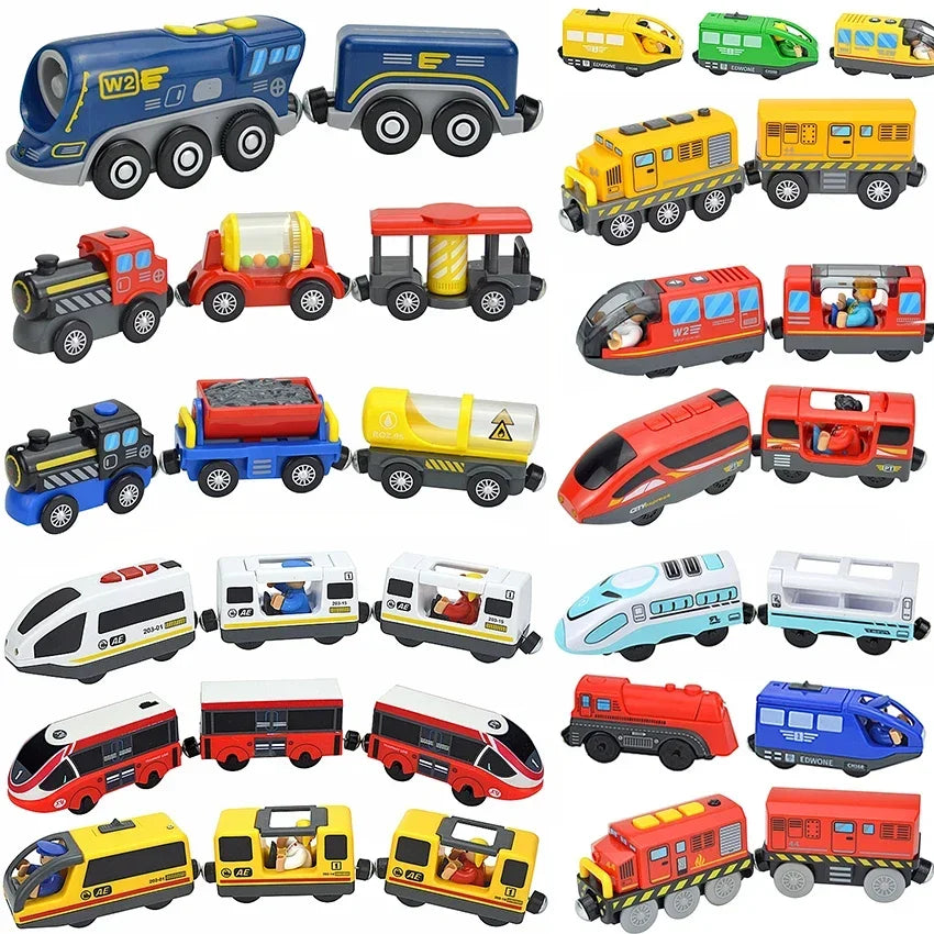 Treno Elettrico Magnetico Locomotiva Per Slot Auto Binario In Legno Con Due Carrelli Giocattolo Leduo Track