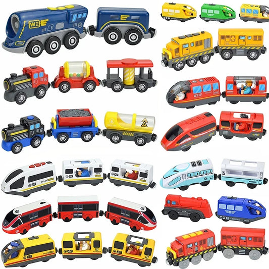 Treno Elettrico Magnetico Locomotiva Per Slot Auto Binario In Legno Con Due Carrelli Giocattolo Leduo Track