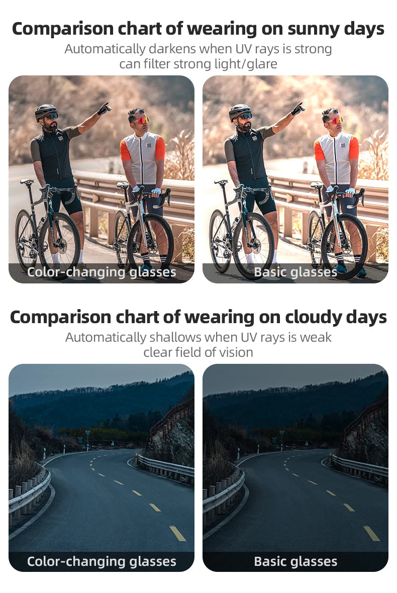 RockBros Occhiali Da Sole Da Ciclismo Ultraleggeri Unisex Con Protezione UV Fotocromatici Antivento Per MTB E Strada