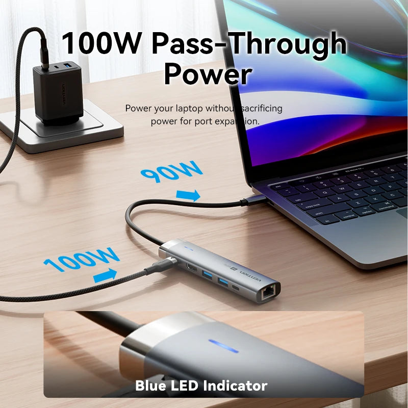 Hub USB C 4K60Hz HDMI RJ45 PD 100W Adattatore Per MacBook iPad Pro Air M2 M1 Samsung USB 3 0