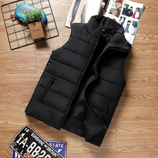 Giacca da gilet da uomo Giacche calde senza maniche Cappotto invernale con cerniera impermeabile Colletto alla coreana autunnale Gilet casual Abbigliamento di marca