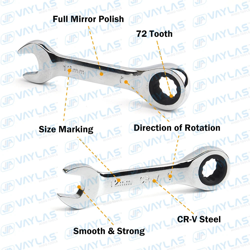 1pc 6-19mm Mini Chiave a cricchetto Strumento Chiave ultra-corta Chiave a cricchetto fissa con testa flessibile Chiave combinata tozza 72T CR-V Acciaio