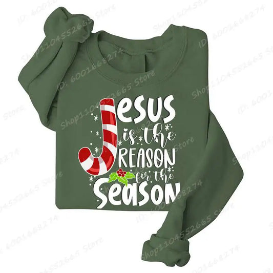 Felpa con stampa Gesù è la razione per la stagione, regalo di Natale, felpe cristiane natalizie da donna, pullover a maniche lunghe
