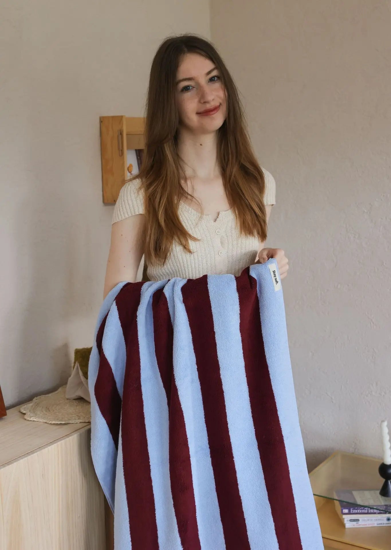 Asciugamano In Cotone A Righe Retrò 70x140 Cm Morbido E Assorbente Per Casa Palestra Cucina