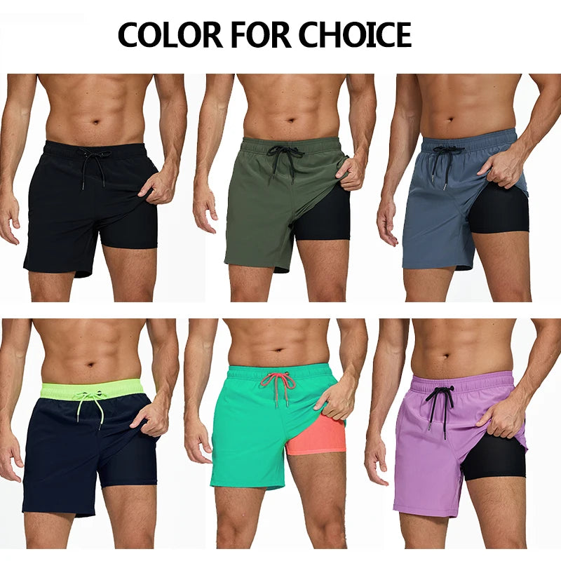 DATIFER Estate 2026 Pantaloncini Da Uomo In Poliestere Con Fodera Spandex 2 In 1 Elastico Vita Tasca Cerniera Palestra