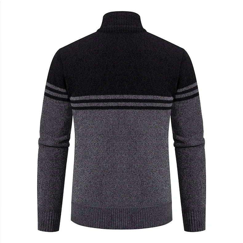 Nuovo Maglione Invernale da Uomo in Pile Spesso con Colletto Coreano e Cerniera Cardigan Casual a Righe