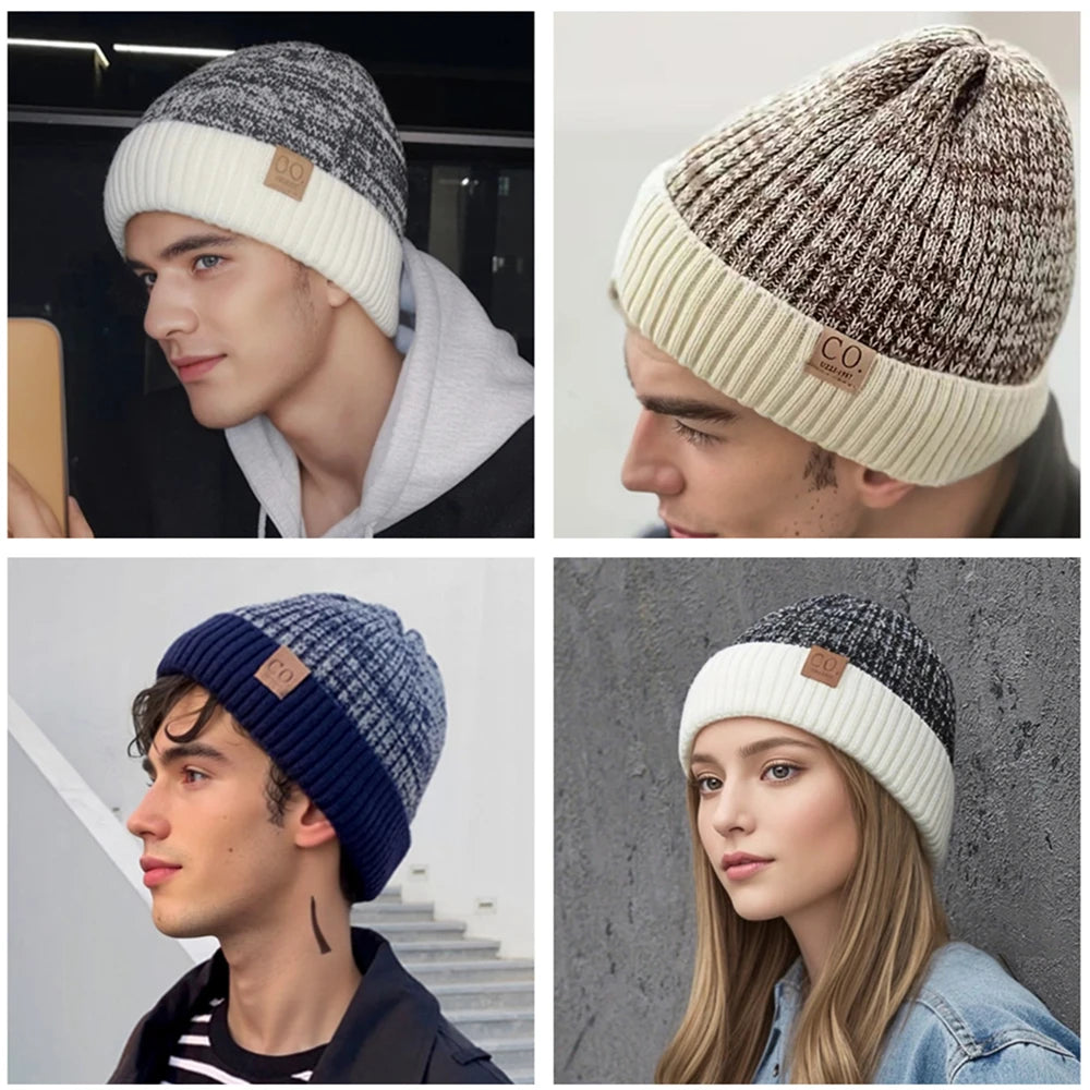 Nuovi Cappelli Invernali Unisex Bicolore Con Fodera In Pelliccia Berretto Caldo Lavorato A Maglia Per Uomo E Donna