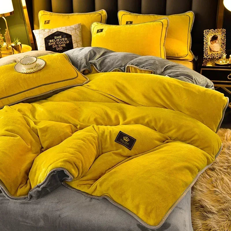 Set Di Biancheria Da Letto In Pile Di Latte Ultra Spesso Queen Size Copripiumino Invernale Caldo Di Fascia Alta
