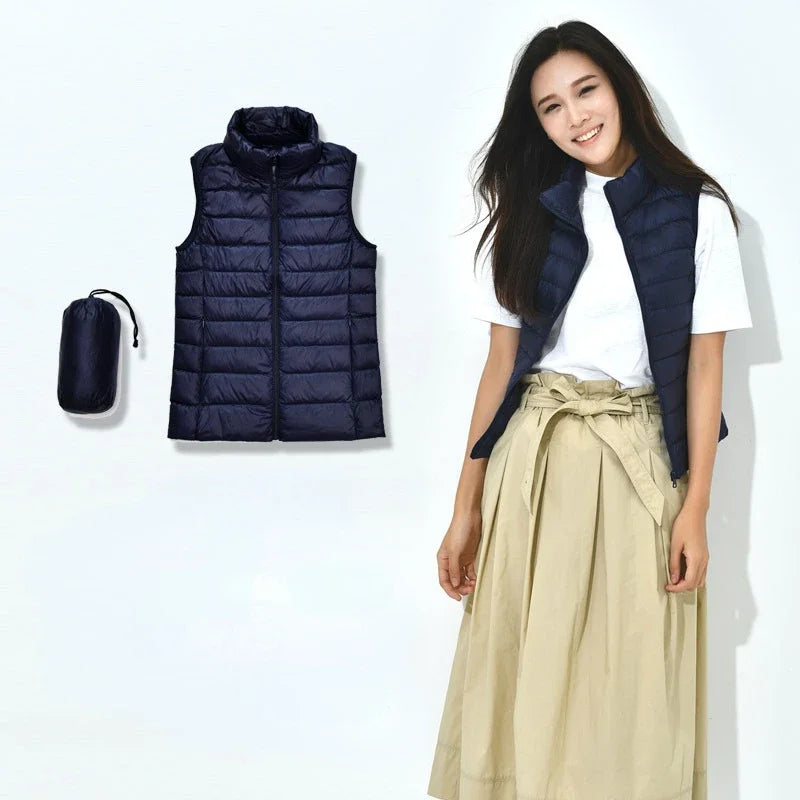 Gilet Piumino Donna Leggero Autunno Primavera Bianco Senza Maniche Piumino D Anatra Per Ufficio