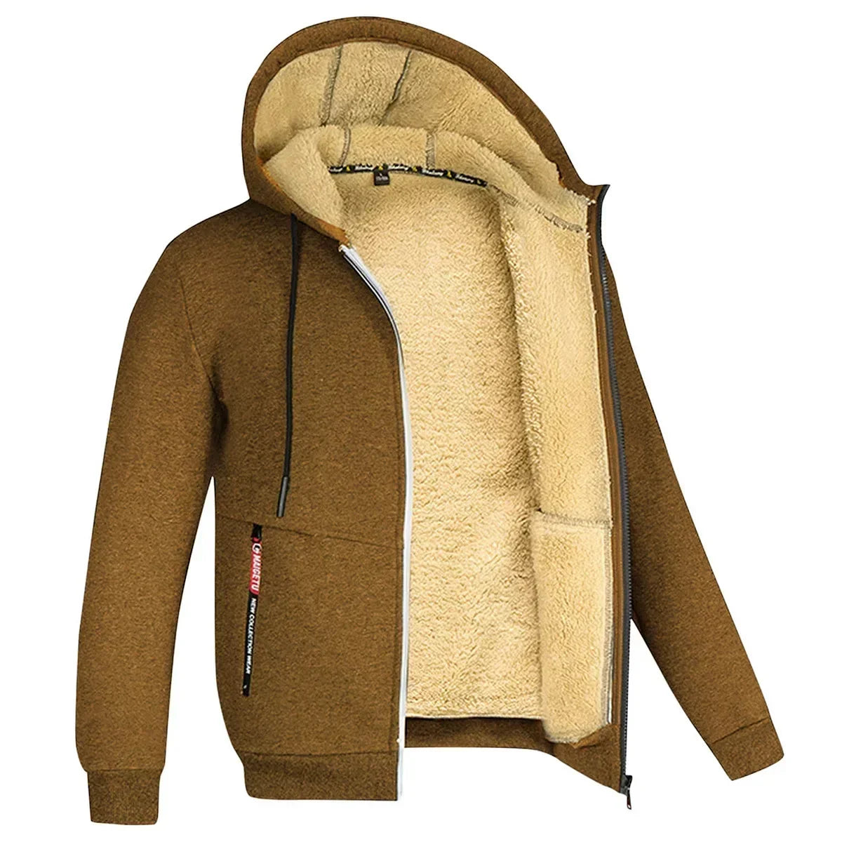 Felpa con Cappuccio Calda da Uomo con Fodera in Pile di Agnello Spessa Zip Antivento Abbigliamento Sportivo Casual