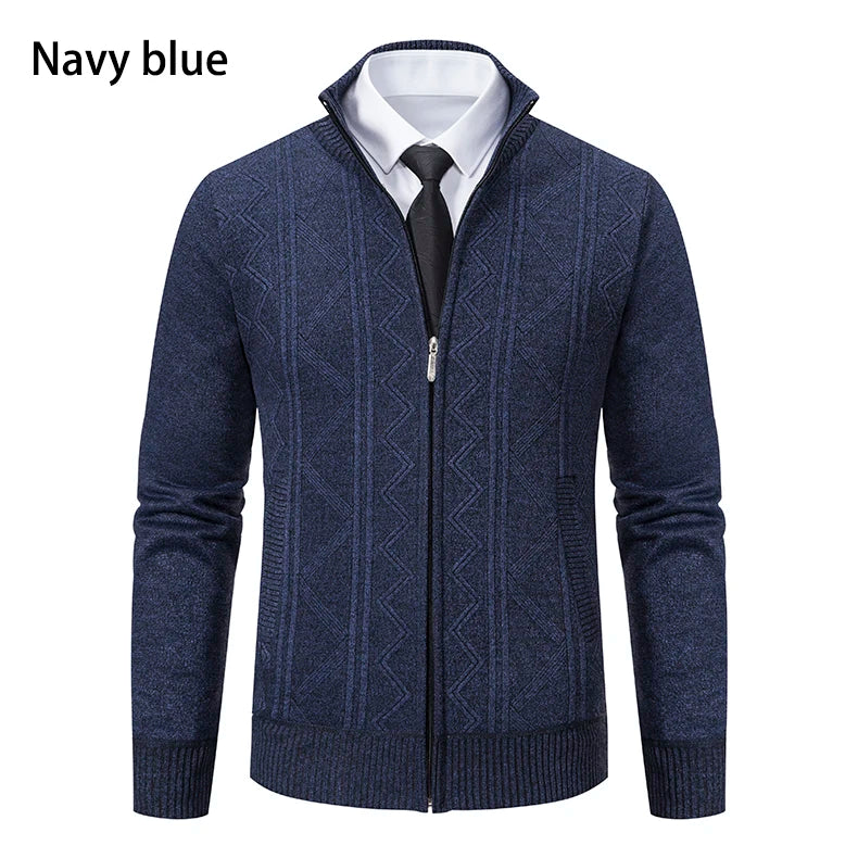 Giacca Ispessita Uomo Autunno Inverno Calda Linea Tendenza Colletto Mandarino Cardigan Lavorato A Maglia Cappotto