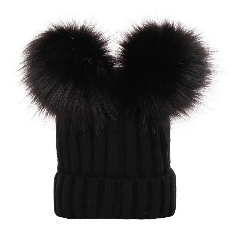 Cappello Invernale Da Donna Lavorato A Maglia Con Pompon In Pelliccia Sintetica Caldo Berretto Natalizio Per Ragazza