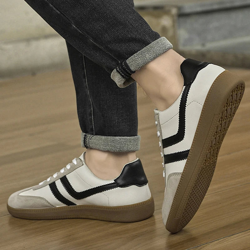 Scarpe Vulcanizzate Uomo Collezione Primaverile Scarpe Stringate Casual da Esterno Pelle Classiche da Passeggio Skate