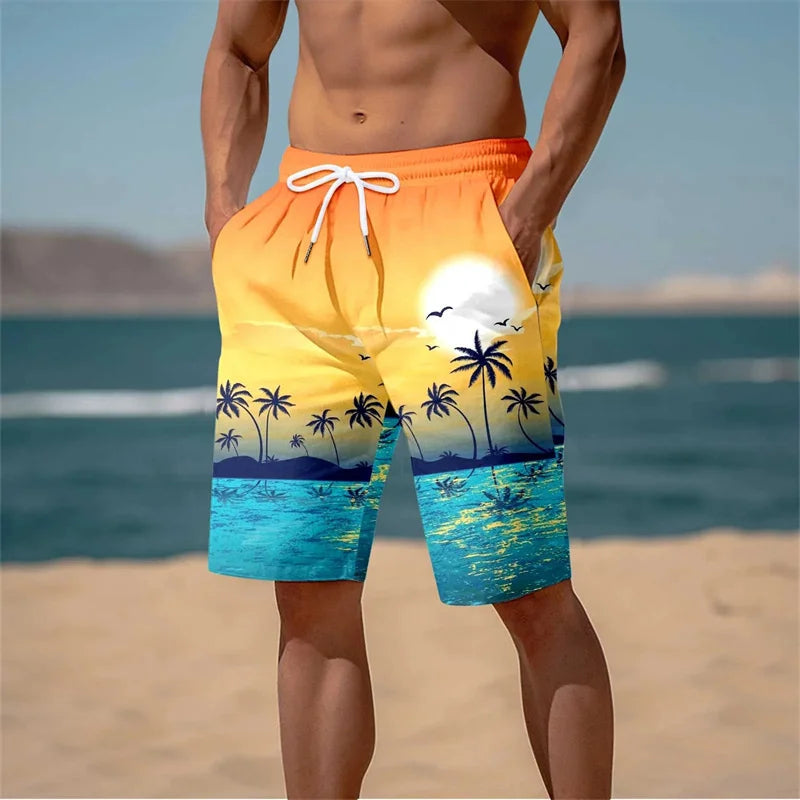 Pantaloncini Da Spiaggia Uomo Con Stampa Palme 3D Harajuku Surf Grafica Palmo Estate Costume Da Bagno Hawaii Fresco
