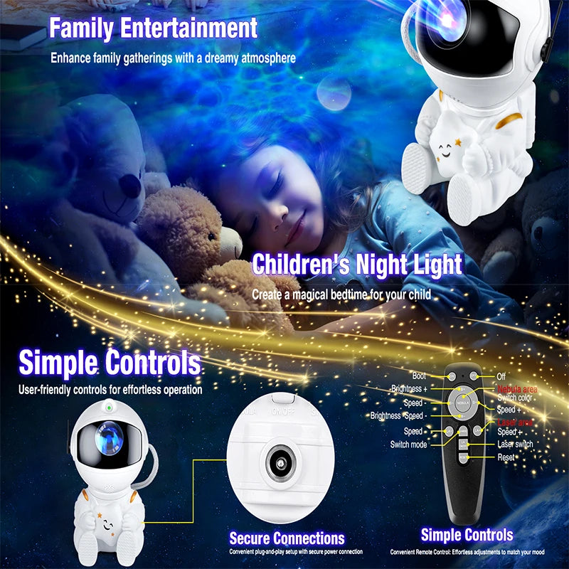 Proiettore Luce Notturna Astronauta Galaxy Bianco Con Stelle Per Cameretta Bambini Regalo Magico