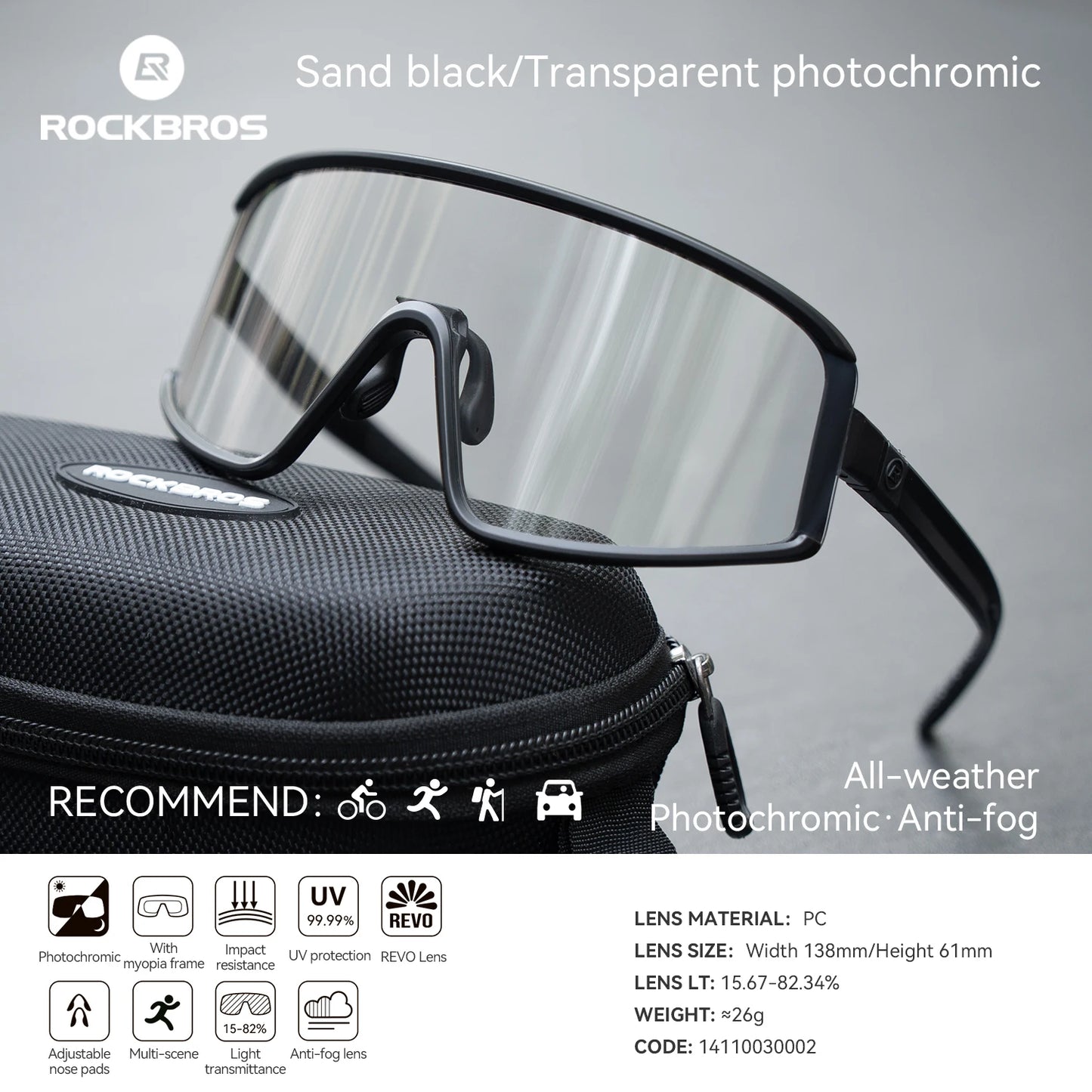 ROCKBROS Occhiali Da Sole Polarizzati UV400 Per Ciclismo All'aperto Unisex Antiappannamento Fotocromatici