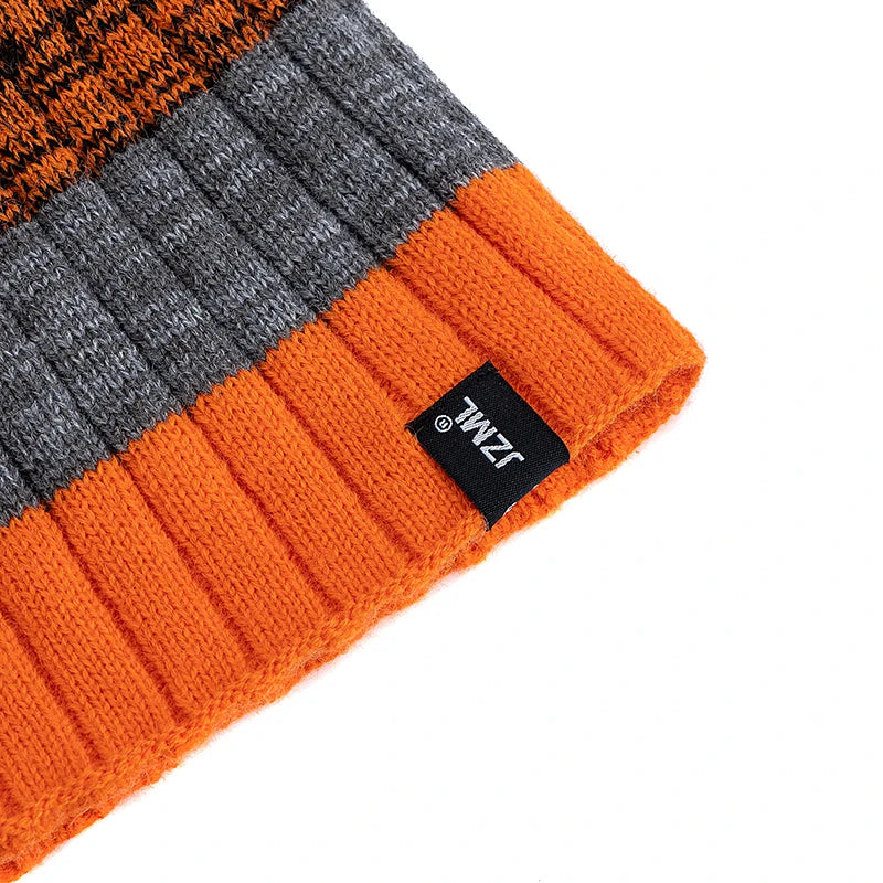 Cappello Cuffia Unisex Con Etichetta JZML Berretto Casual A Strisce Colorate Lavorato A Maglia Invernale