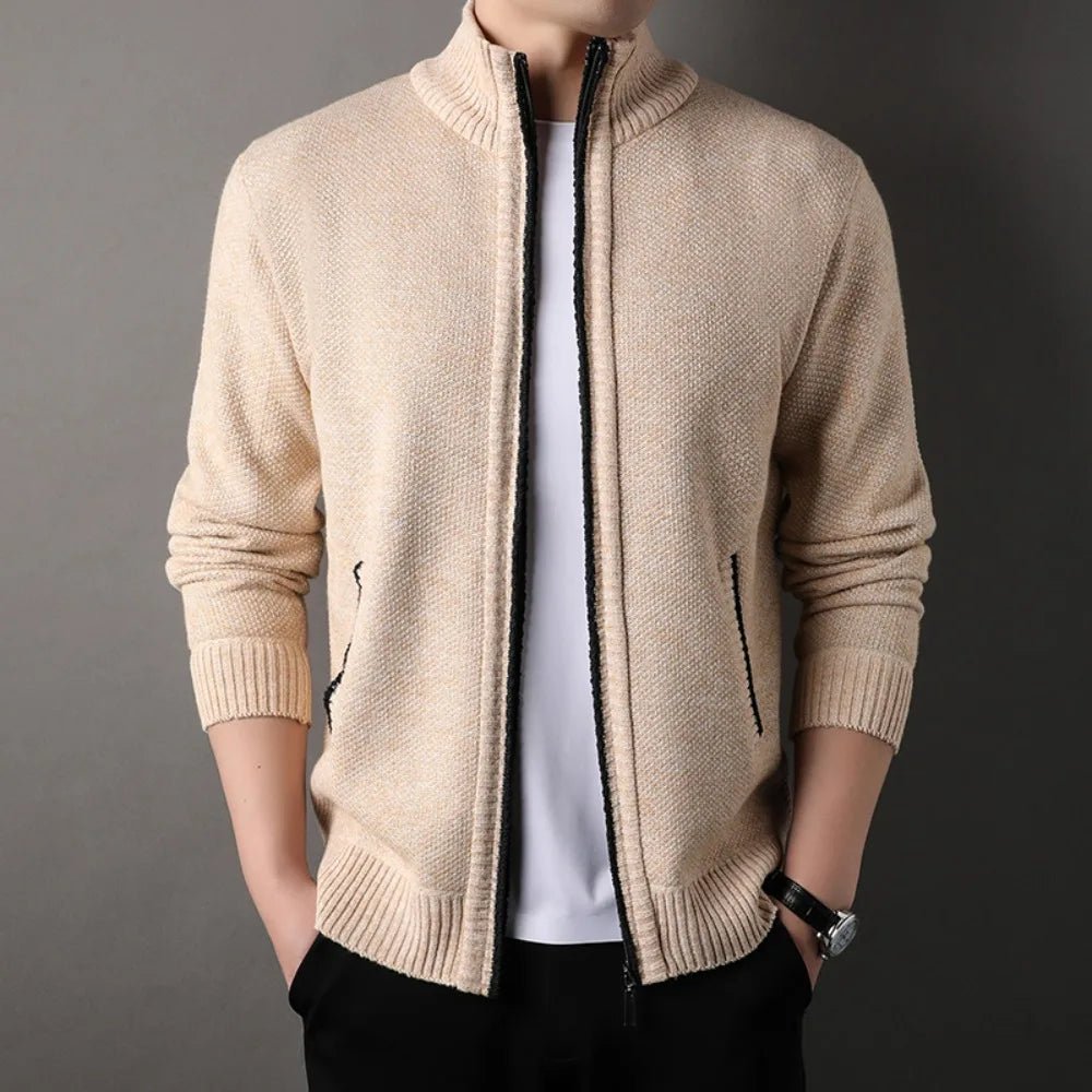 Maglione Lavorato A Maglia Con Colletto Rialzato Da Uomo Autunno Inverno Cardigan Slim In Tinta Unita Coreana