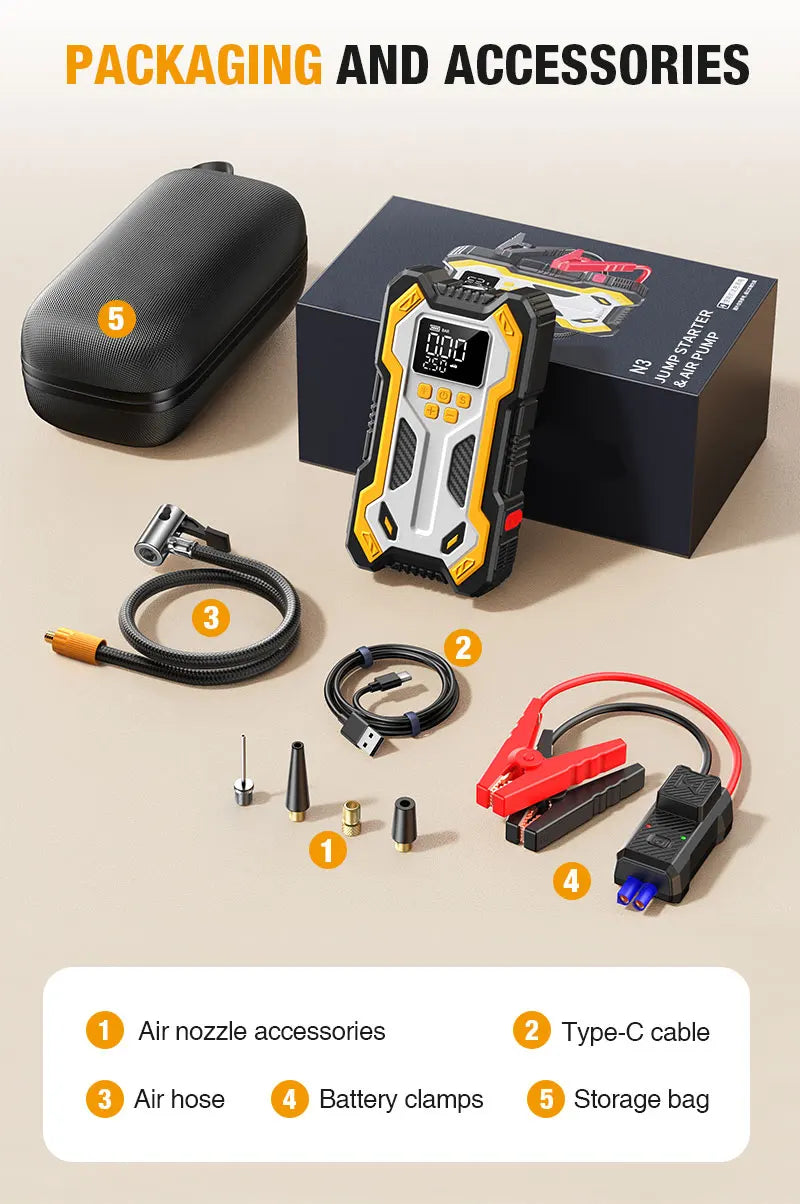 Avviatore Di Emergenza Con Compressore Aria Auto Portatile 7000A Booster 12V Gonfiaggio Pneumatici Automatico A 160 Psi