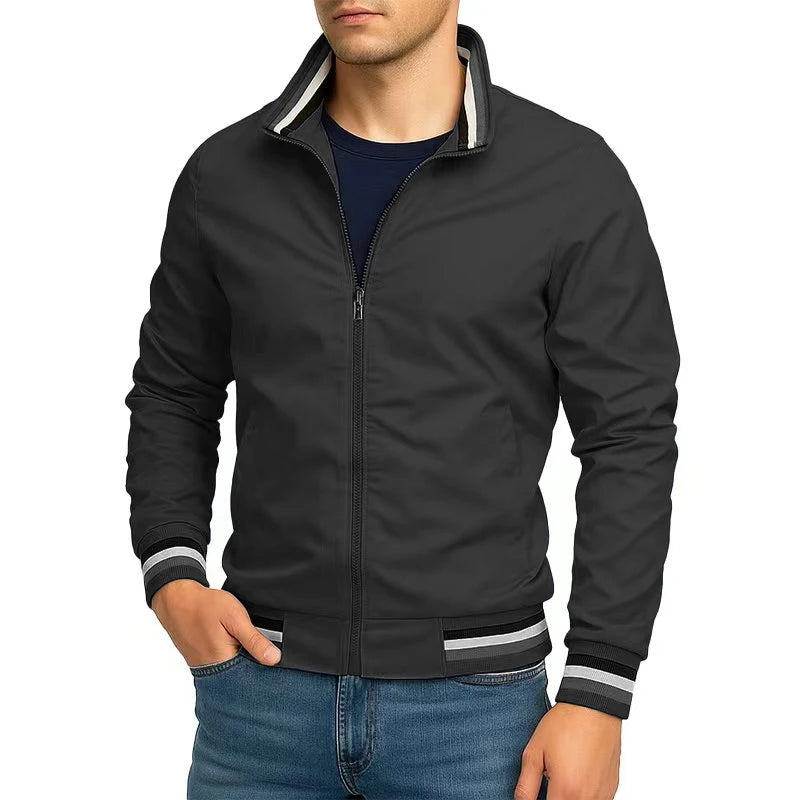 Giacca Da Uomo Impermeabile Leggera Con Colletto Stand Tinta Unita Per Esterno Streetwear Capospalla
