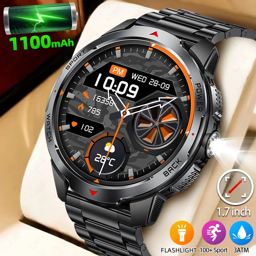 LIGE Smartwatch Da Uomo Bluetooth Chiamata Impermeabile 3ATM Batteria 1100mAh Bussola Esterna Per Sport Fitness