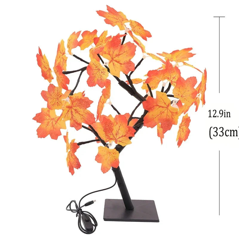 Lampada Albero Fatato Da Tavolo A LED Con 24 Luci Rosa E Foglie Di Acero Decorazione Romantica USB Per Nozze Halloween