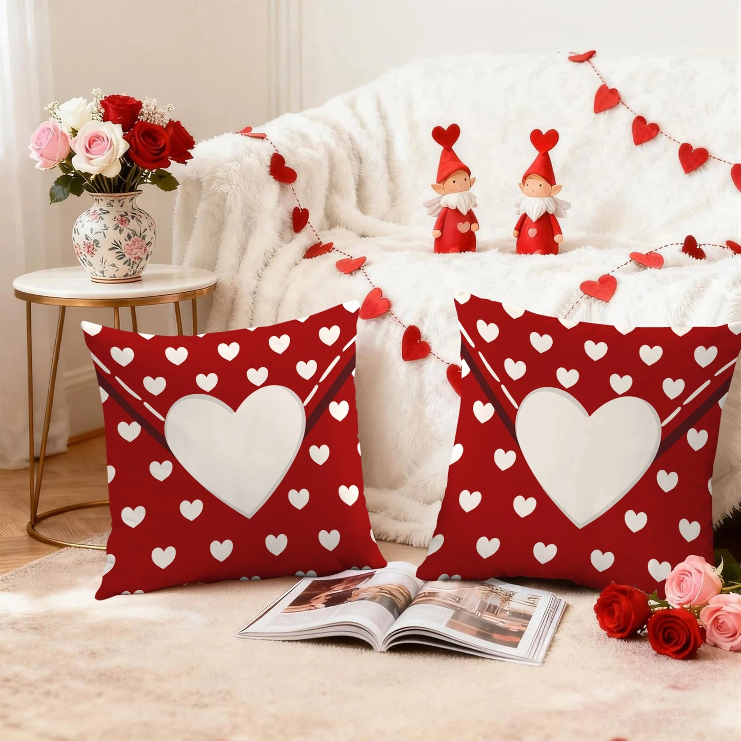 Due Fodere Per Cuscino San Valentino Con Busta D Amore Per Decorazione Divano E Anniversario Di Matrimonio