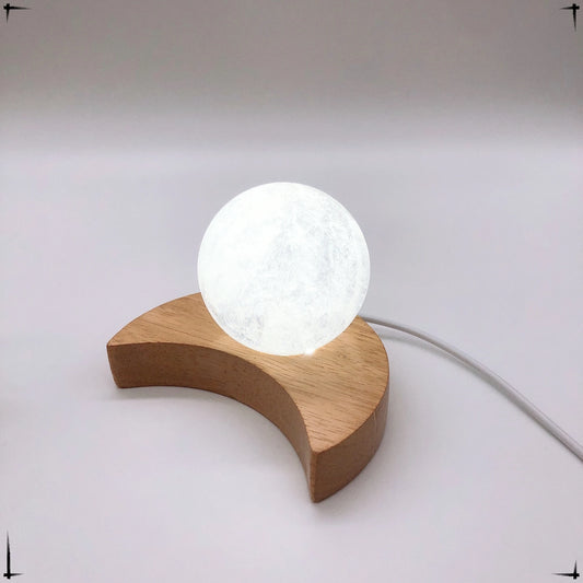 Luce Notturna LED In Legno A Forma Di Luna Con Supporto Per Sfera Di Cristallo E Base Per Lampada Da Notte