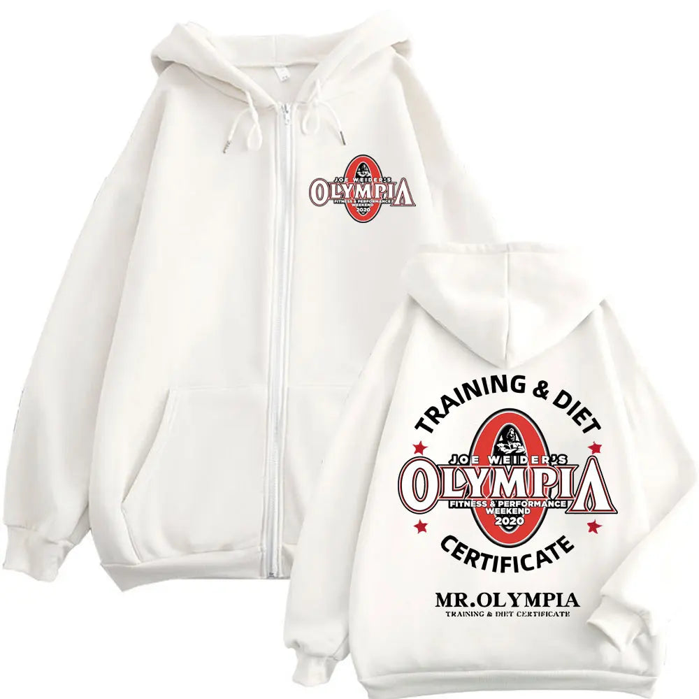 Felpa Con Cappuccio Zippata Grafica Mr Olympla Uomo Donna Palestra Fitness Abbigliamento Casual Pullover Largo