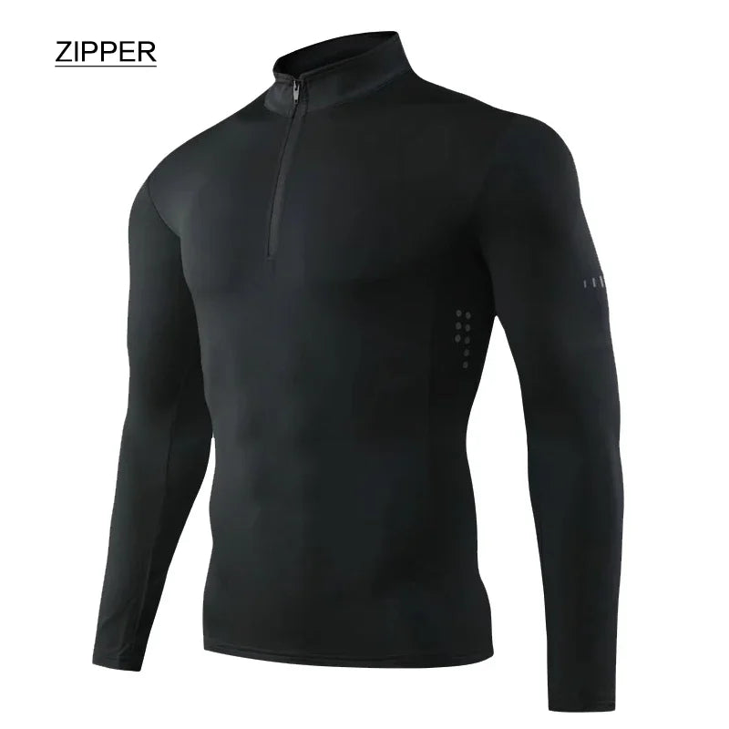 T Shirt Sportiva Da Uomo Manica Lunga Per Palestra E Corsa In Compressione Abbigliamento Sportivo Zip Pullover Rashguard